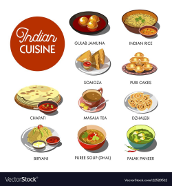 Indian cuisine food traditional dishes Royalty Free Vector ...