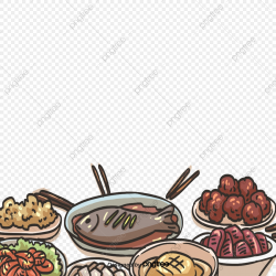 A Cartoon Table Of Gourmet Food, Element, Cartoon, Scenes ...