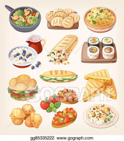 EPS Vector - Set of colorful vegetarian food. Stock Clipart ...