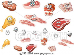 Vector Stock - Cartoon cuts of meat and meat food. Clipart ...
