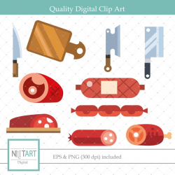 Meat clip art, meat shop slip art, vector graphics, butcher tools clip art,  digital clip art, digital images - CL 140