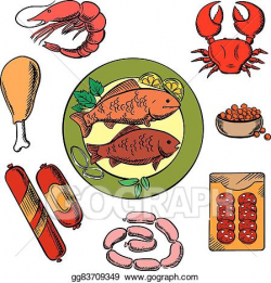 EPS Vector - Seafood, chicken and meat food . Stock Clipart ...