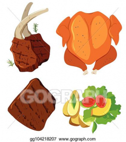 Vector Art - Meat stake and salad set. Clipart Drawing ...