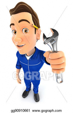 Stock Illustration - 3d mechanic holding adjustable wrench ...