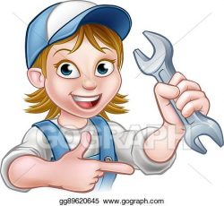 Vector Clipart - Mechanic or plumber woman cartoon character ...