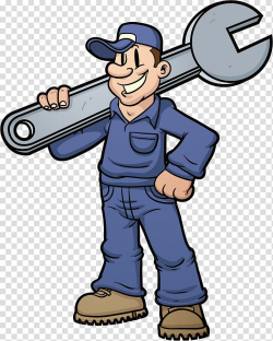 Mechanic with blue suit holding wrench illustration ...