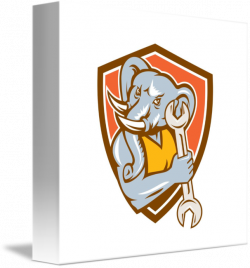 Elephant Mechanic Spanner Mascot Shield Retro by Aloysius Patrimonio