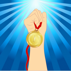 Achievement background hand holding medal icon Free vector ...