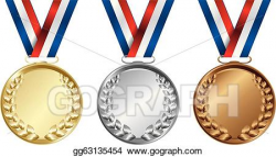 Vector Clipart - Three medals, gold, silver and bronze for ...