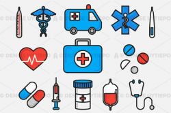 Medical Clipart / Healthcare Clipart / Hospital Clipart Set Outlined &  Colored Vector Graphics