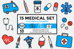 Medical Clipart / Healthcare Clipart / Hospital Clipart Set Outlined &  Colored Vector Graphics