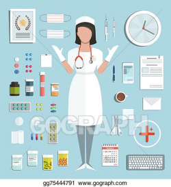 Clip Art Vector - Doctor standing ready to work with pills ...