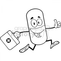 6295 Royalty Free Clip Art Black and White Pill Capsule Cartoon Mascot  Character Running With A Medicine Bag clipart. Royalty-free clipart # 389270