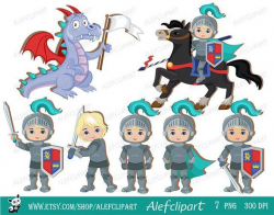 Knight and Dragon. Clipart Set, Medieval | Products | Clip ...