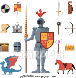 Vector Clipart - Medieval kingdom knights flat icons set ...