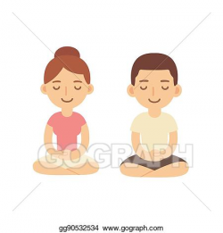 EPS Vector - Cartoon meditating couple. Stock Clipart ...