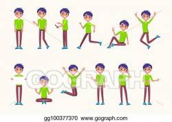 Vector Art - Guy poses in movement, during jump, while ...