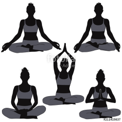 Set of silhouettes of woman in yoga poses for meditation ...