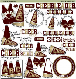 Cheer clipart, MORE COLORS, 50+ graphics, maroon gold cheer clip art,  cheerleader graphics, high school cheer clipart, school cheer clip art