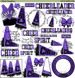 Cheer clipart, MORE COLORS, 50+ graphics, purple black cheer clipart,  cheerleading, cheerleader party clip art, pom poms, megaphone clipart