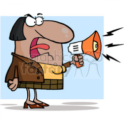 102569-Cartoon-Clipart-African-American-Business-Woman-Yelling-Through-A-Megaphone  clipart. Royalty-free clipart # 384091
