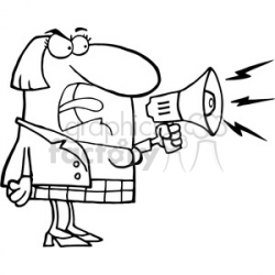 102565-Cartoon-Clipart-Mad-Business-Woman-Yelling-Through-A-Megaphone  clipart. Royalty-free clipart # 383985