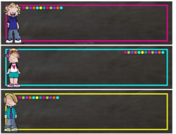 Melonheadz Chalkboard Brights editable nameplates in PPT