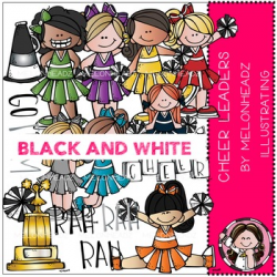 Cheerleaders clip art - BLACK AND WHITE- by Melonheadz in ...