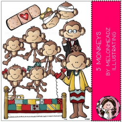 5 Little Monkeys clip art - COMBO PACK - Melonheadz clipart