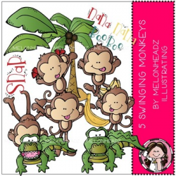 5 Swinging Monkeys clip art - COMBO PACK - Melonheadz clipart