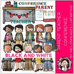 Parent Teacher Conference clip art - BLACK AND WHITE - by Melonheadz