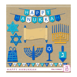 Digital Hanukkah clipart. Images Menorah, Dreidel, Star of ...