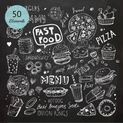 Chalk Hand Drawn Fast Food Clip Art/Chalkboard Clipart/Doodle  Collection/EPS+PNG/Digital Download/Pizza,Burger,Hot Dog,Sandwich,French  Fries