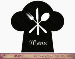 Menu clipart, chef hat clip art, restaurant card, wedding invitation,  scrapbooking, commercial use, digital instant download, png jpg 300dpi