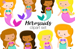 Cute Mermaids Clipart Set by Doodle Art | TheHungryJPEG.com
