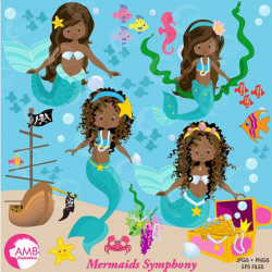 Mermaid clipart, African American Mermaids Clipart, dark ...
