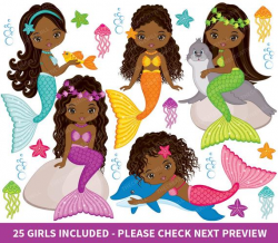 Mermaids Clipart - Vector Mermaids Clipart, Fish Girls Clipart, African  American Clipart, Mermaid Clipart, Mermaids Clip Art