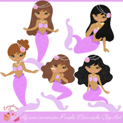 African-american Purple Mermaids Clipart Set | Party ...