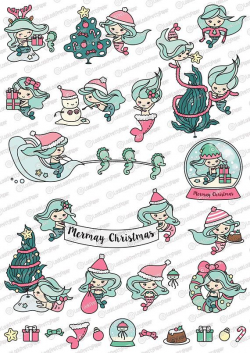 Premium Vector Clipart - Kawaii Christmas Mermaids - Cute ...
