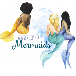 Watercolor Mermaid clipart, Mermaids clip art, Fantasy ...