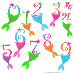 Mermaid Numbers Cute Digital Clipart, Numbers with Mermaid ...