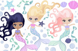 Pastel Mermaid Illustrations Set