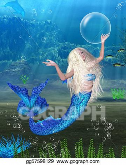 Stock Illustration - Pretty blonde mermaid scene. Clipart ...