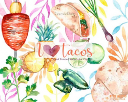 Taco clipart taco clip art mexican food clipart mexican fiesta invitations  watercolor cinco de mayo clipart tortilla