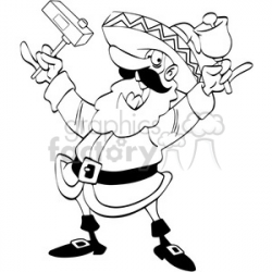 black and white mexican santa claus cartoon clipart. Royalty-free clipart #  400476