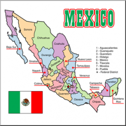 Clip Art: Mexico Map Color Labeled I abcteach.com | abcteach