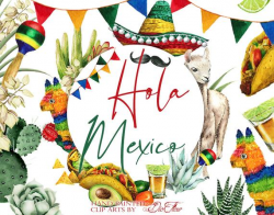Watercolor Mexico Clipart Mexican Clip Art Invitation Illustration Fiesta  Llama Taco Cactus Tequila Pinata Sombrero Decor Mexican Symbols