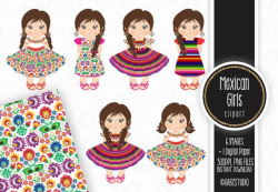 Mexican Girls, Clipart, Aztec, Decorative, Mexican, Fiesta, Viva Mexico, 5  Mayo, Mexican Folklore, Gabz