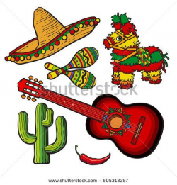 Mexican set - sombrero, pinata, maraca, tequila cactus ...