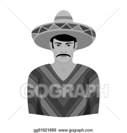 Clipart - Mexican man in sombrero and poncho icon in ...